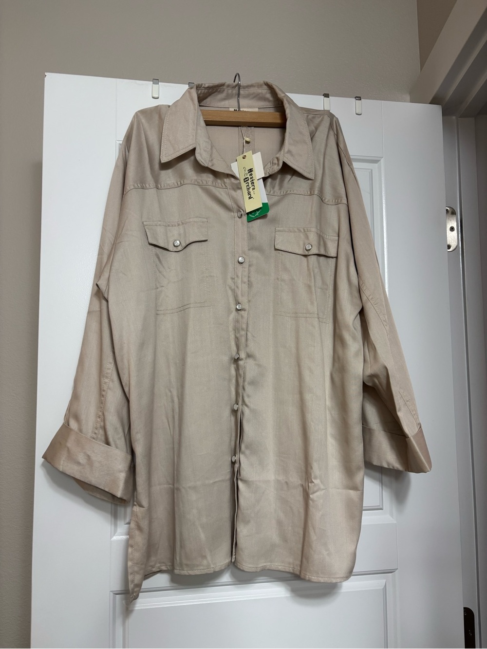 Relaxed Button-Down Shirt in Light Beige